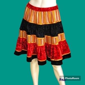 𝅺VTG Velvet Brocade Gypsy Boho Circle Skater Gasparilla Holiday Skirt